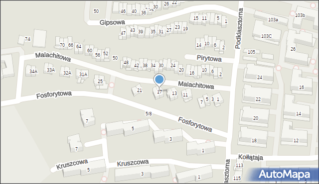 Kielce, Malachitowa, 17, mapa Kielc