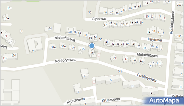 Kielce, Malachitowa, 25, mapa Kielc