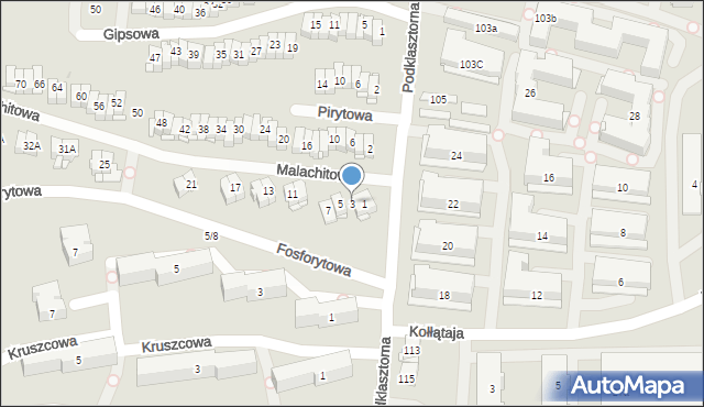 Kielce, Malachitowa, 3, mapa Kielc