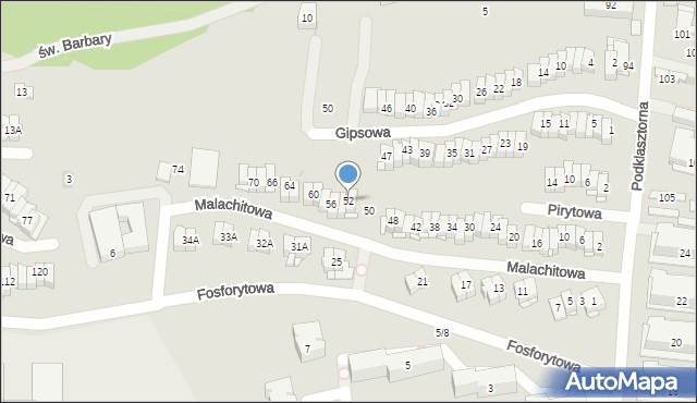 Kielce, Malachitowa, 52, mapa Kielc