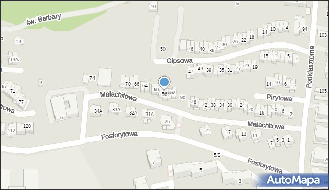 Kielce, Malachitowa, 56, mapa Kielc