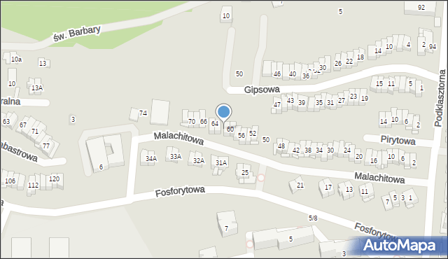 Kielce, Malachitowa, 62, mapa Kielc