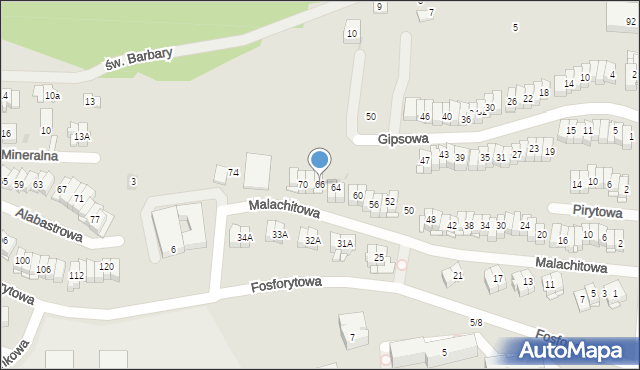 Kielce, Malachitowa, 66, mapa Kielc