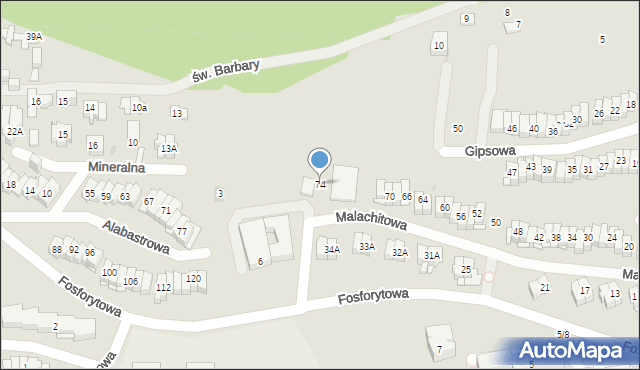 Kielce, Malachitowa, 74, mapa Kielc