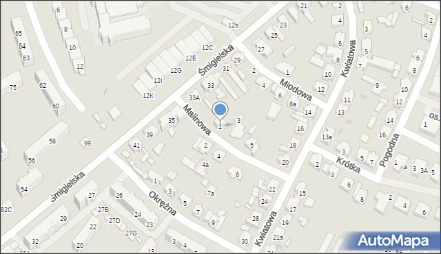 Kościan, Malinowa, 1, mapa Kościan