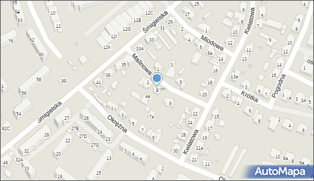 Kościan, Malinowa, 4, mapa Kościan