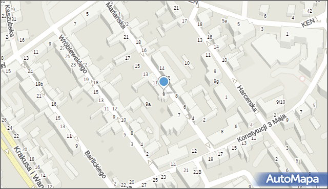 Koszalin, Mariańska, 9, mapa Koszalina