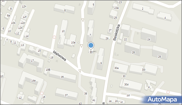 Kraków, Malwowa, 30, mapa Krakowa