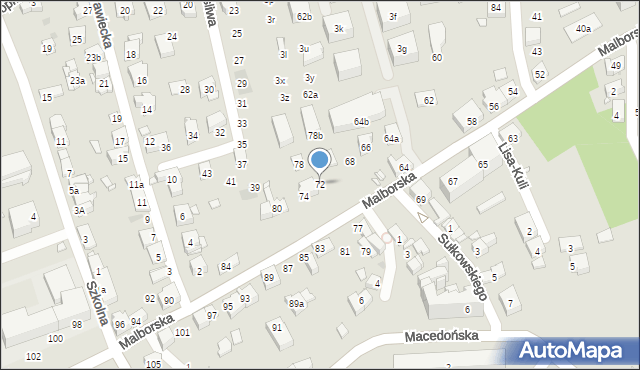 Kraków, Malborska, 72, mapa Krakowa