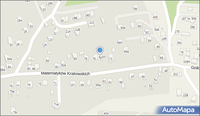 Kraków, Matematyków Krakowskich, 74, mapa Krakowa