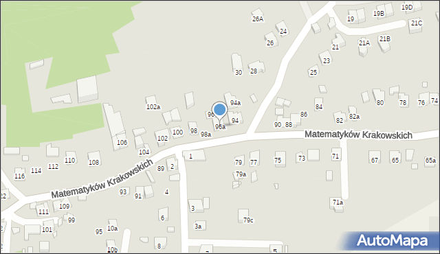 Kraków, Matematyków Krakowskich, 96a, mapa Krakowa