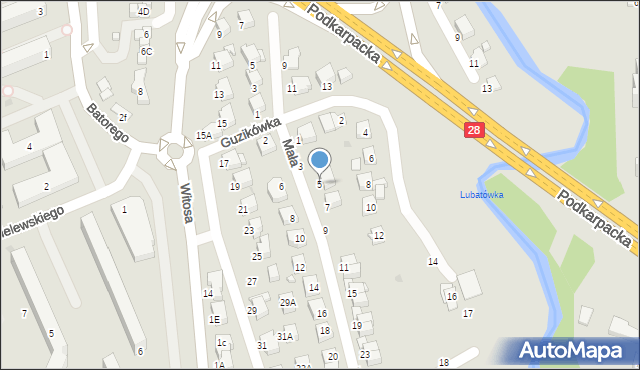 Krosno, Mała, 5, mapa Krosna