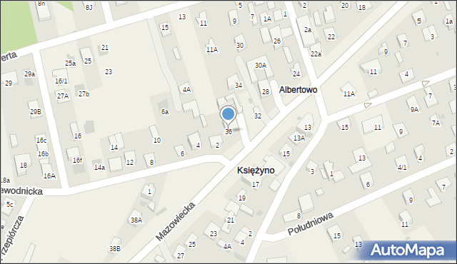 Księżyno, Mazowiecka, 36, mapa Księżyno