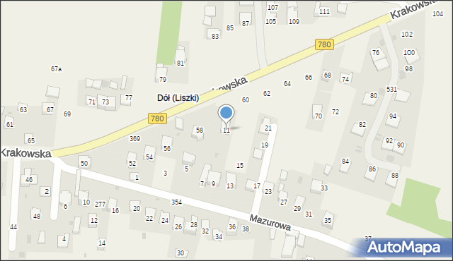 Liszki, Mazurowa, 11, mapa Liszki