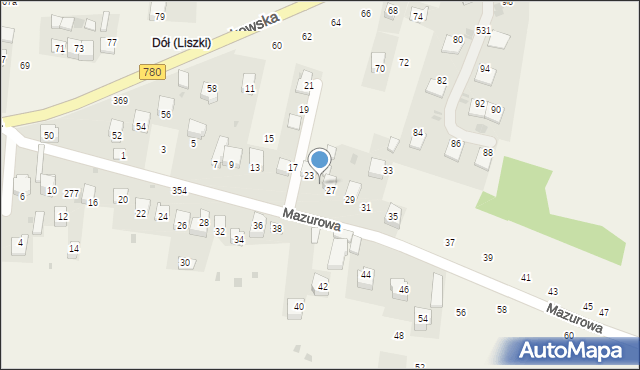 Liszki, Mazurowa, 25, mapa Liszki