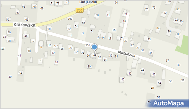 Liszki, Mazurowa, 28, mapa Liszki