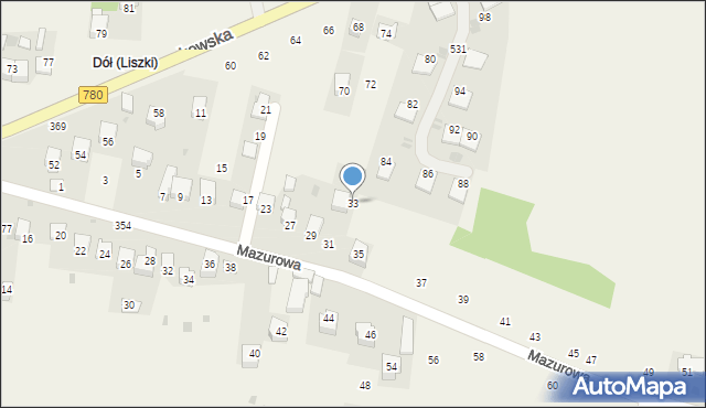 Liszki, Mazurowa, 33, mapa Liszki