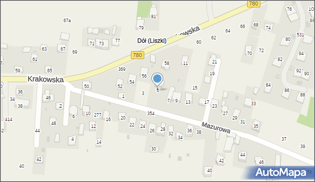 Liszki, Mazurowa, 5, mapa Liszki