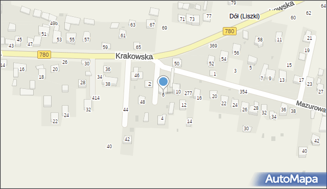 Liszki, Mazurowa, 6, mapa Liszki