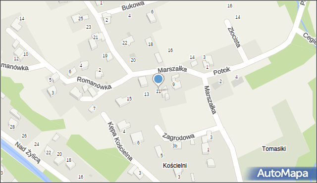 Łodygowice, Marszałka, ks., 11, mapa Łodygowice