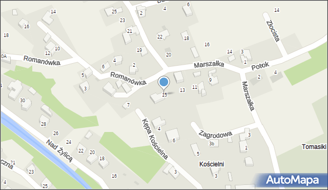 Łodygowice, Marszałka, ks., 15, mapa Łodygowice