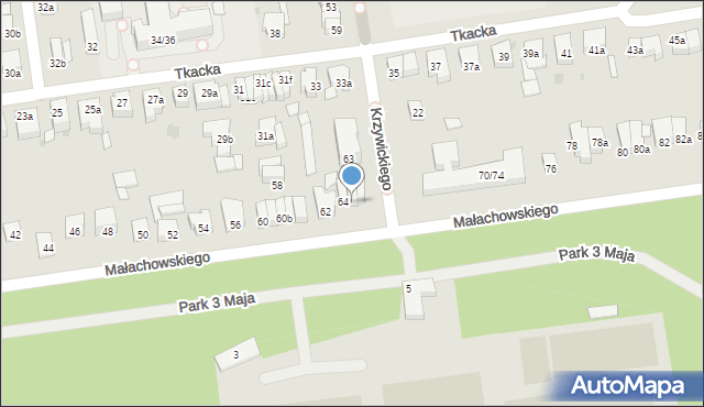 Łódź, Małachowskiego Stanisława, 64a, mapa Łodzi