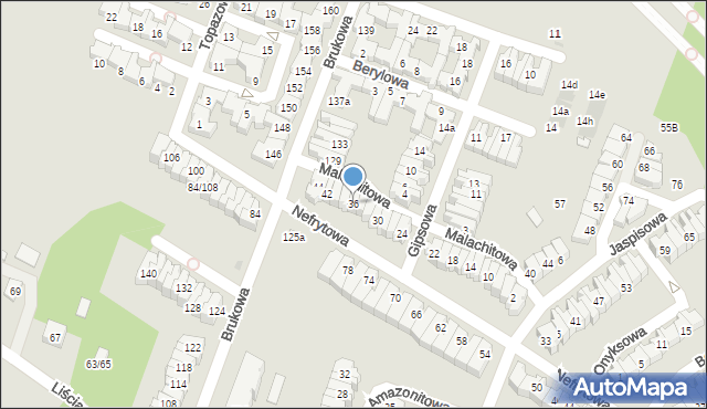 Łódź, Malachitowa, 36, mapa Łodzi