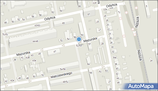 Łódź, Mazurska, 51/53, mapa Łodzi