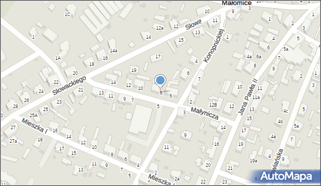 Małomice, Małynicza, 8, mapa Małomice