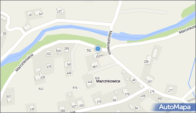 Marcinkowice, Marcinkowice, 411, mapa Marcinkowice