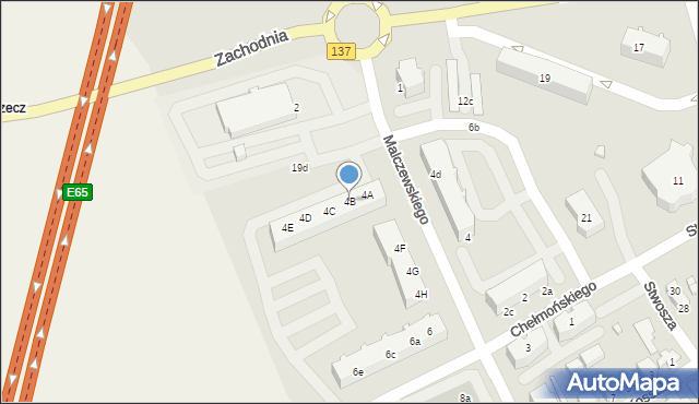 Międzyrzecz, Malczewskiego Jacka, 4B, mapa Międzyrzecz