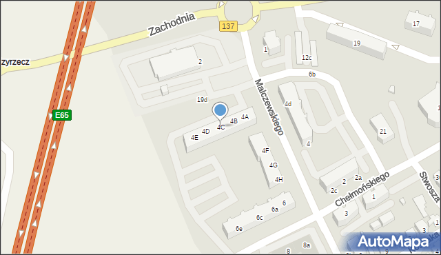 Międzyrzecz, Malczewskiego Jacka, 4C, mapa Międzyrzecz