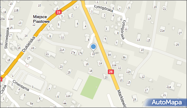 Miejsce Piastowe, Markiewicza Bronisława, bł. ks., 12, mapa Miejsce Piastowe