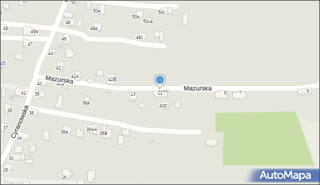 Mielec, Mazurska, 11, mapa Mielca