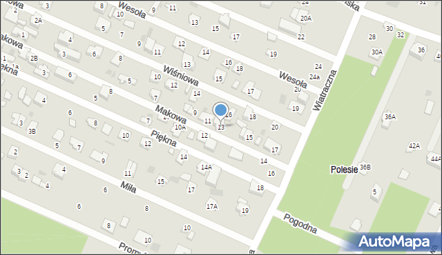 Milanówek, Makowa, 13, mapa Milanówek