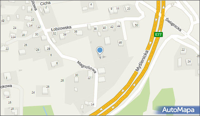 Mogilany, Magnoliowa, 5, mapa Mogilany