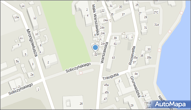 Mrągowo, Mała Warszawska, 12, mapa Mrągowo