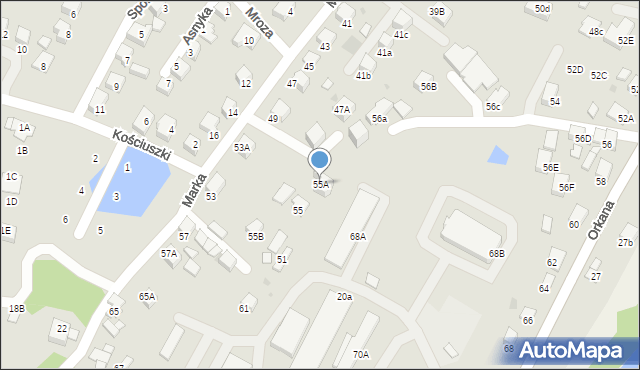 Mszana Dolna, Marka Józefa, 55A, mapa Mszana Dolna