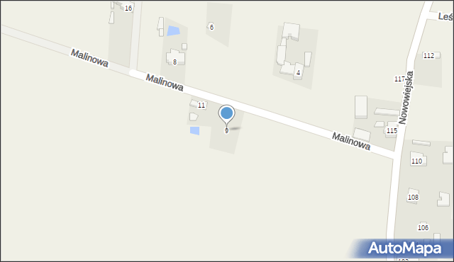 Mysłaków, Malinowa, 9, mapa Mysłaków