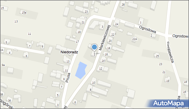 Niedoradz, Markiewiczowej, 1, mapa Niedoradz