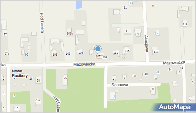 Nowe Racibory, Mazowiecka, 107, mapa Nowe Racibory