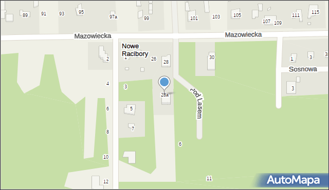 Nowe Racibory, Mazowiecka, 28a, mapa Nowe Racibory