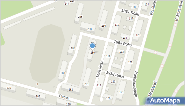 Nowy Dwór Mazowiecki, Malewicza Edwarda, płk., 289, mapa Nowy Dwór Mazowiecki