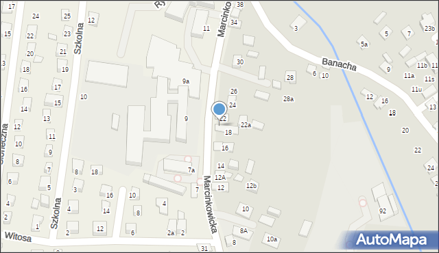 Nowy Sącz, Marcinkowicka, 20, mapa Nowego Sącza