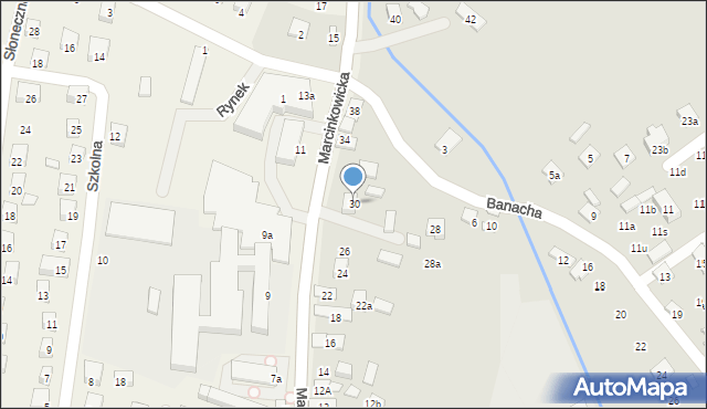 Nowy Sącz, Marcinkowicka, 30, mapa Nowego Sącza