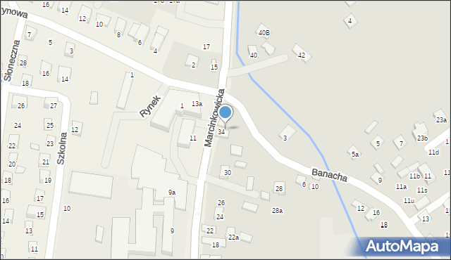 Nowy Sącz, Marcinkowicka, 36, mapa Nowego Sącza