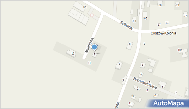 Okszów-Kolonia, Malinowa, 9, mapa Okszów-Kolonia