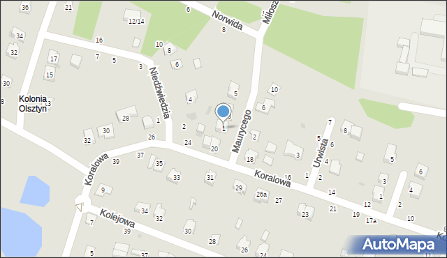 Olsztyn, Maurycego, 1, mapa Olsztyna