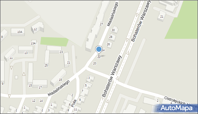 Ostrołęka, Madalińskiego Antoniego Józefa, gen., 22, mapa Ostrołęka