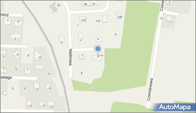Ostrów, Malinowa, 9, mapa Ostrów